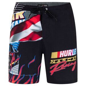 Hurley X Nascar‎ Board Shorts Men's Size 36 Phantom Eco Flames 20" Black Car NEW